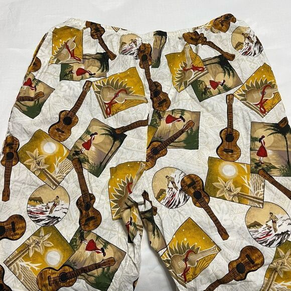 Y2K Vintage Hilo Hattie Cotton Capri Pants Wide Leg Surfer Ukulele Beach Print - Picture 9 of 11